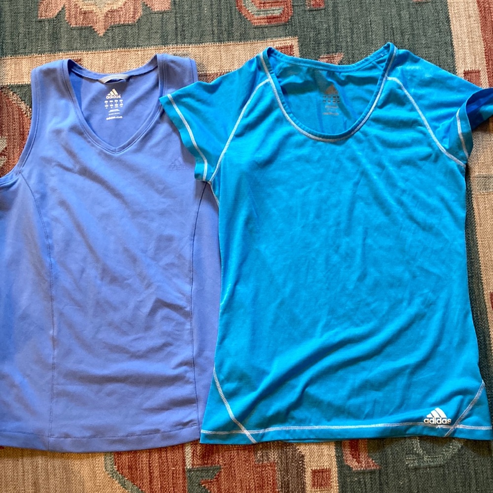 Adidas Blue and Turquoise Size Large Workout Top Bundle of 2 - Picture 2 of 9